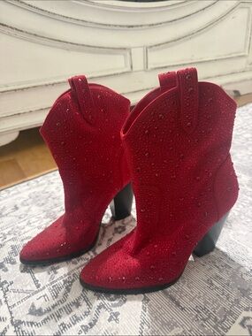 Jessica Simpson Red Embellished Western Ankle Boots